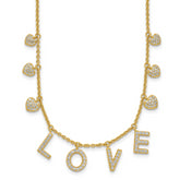 Sterling Silver Gold-tone CZ LOVE With 2 Inch Extention Necklace